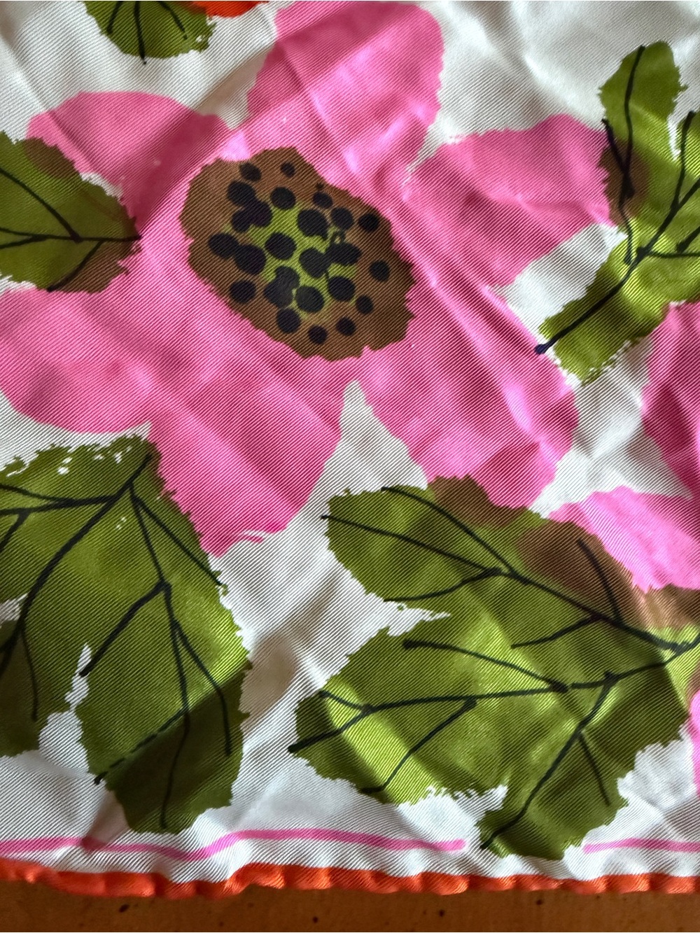 VERA by Vera Neumann Floral Printed Square- Pink & Orange Head-purse-neck Scarf - Picture 2 of 9